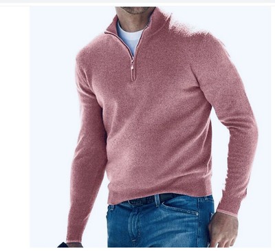 Mens Basic Shirt Warm Knitted Sweater Strick Pullover Casual Winter Zip Up Tops