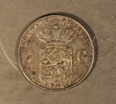 1900 Curacao 1/4 Gulden Circulated Higher Grade   ** FREE U.S. SHIPPING **