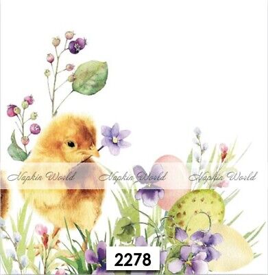 (2278) TWO Paper LUNCHEON Decoupage Art Craft Napkins EASTER CHICKS CHICKENS EGG