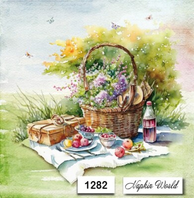 (1282) TWO Paper LUNCHEON Decoupage Art Craft Napkins - PICNIC BASKET FOOD