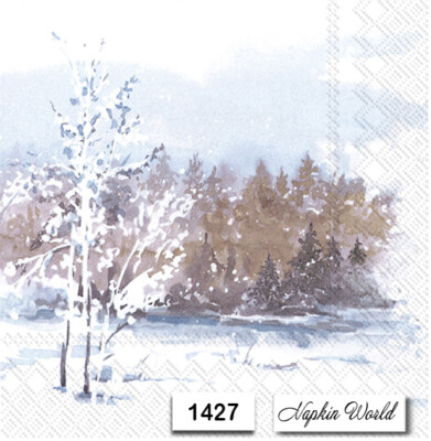(1427) TWO Individual Paper LUNCHEON Decoupage Napkins - WINTER SCENE SNOW TREES