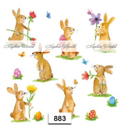 (883) TWO Paper Luncheon Decoupage Art Craft Napkins - RABBIT BUNNY EASTER EGGS