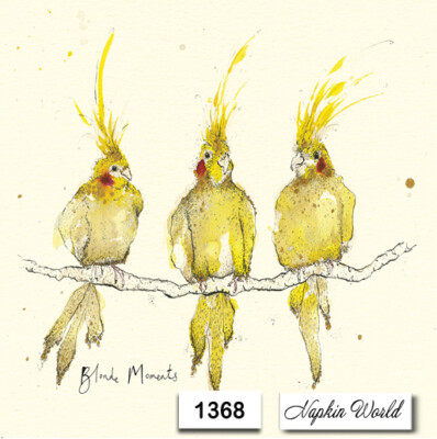 (1368) TWO Individual Paper LUNCHEON Decoupage Napkins - BLONDE MOMENTS BIRDS