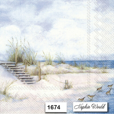 (1674) TWO Paper LUNCHEON Decoupage Art Craft Napkins - OCEAN BEACH SANDPIPERS