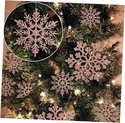 36pcs Christmas Snowflake Ornaments Plastic Glitter Snow Flakes Rose Gold