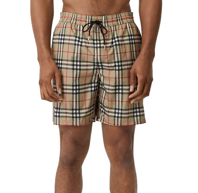 Burberry Men Guildes Vintage Check Swim Shorts Trunks Beige Camel Size  Small NWT