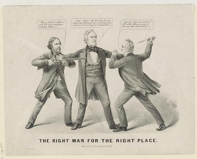 The right man for the right place,1856,Fillmore,Fremont,Buchanan,musket,dagger