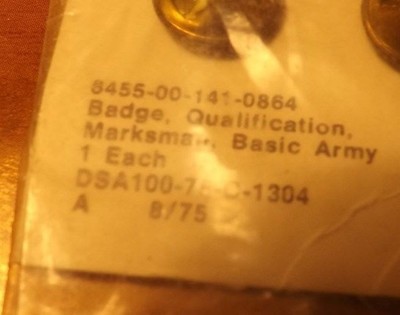 NOS (New Old Stock) 1975 Military Basic Issue MARKSMAN Qualification Badge