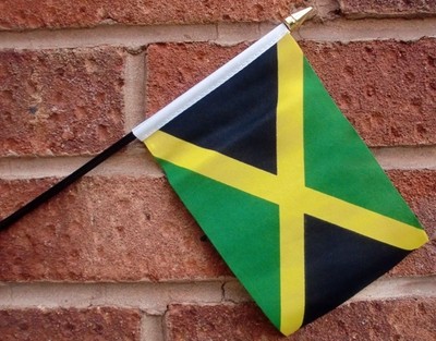 JAMAICA HAND WAVING FLAG Small 6'' x 4'' with black pole Jamaican Caribbean