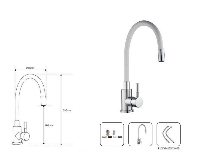 Miscelatore Rubinetto Monocomando Lavello Cucina Flessibile Bianca 69409 dfh