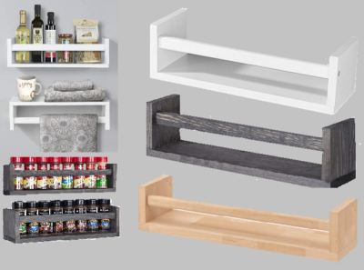Wooden Spice Jar Rack Wall Mounted Float Shelves Book Case Display