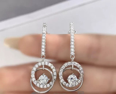 2 CT Round Lab-Created Diamond Women Drop Dangle Earrings 14k White Gold Finish