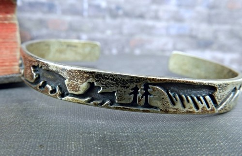 Vintage Artisan Signed Carved 925 Sterling Silver Bear Tree
