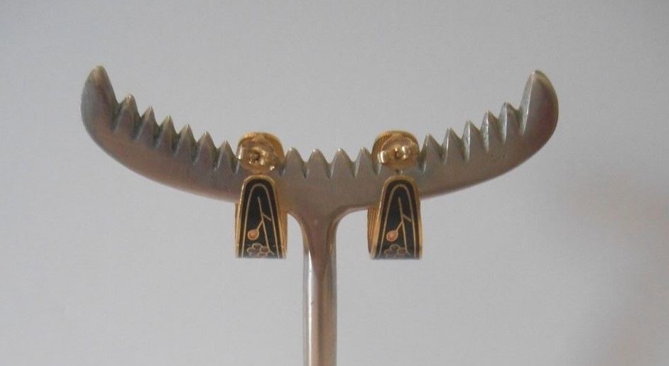 Vintage 1980's~Multi Color Enamel Cloisonne Flowers~Hoop Pierced Earrings