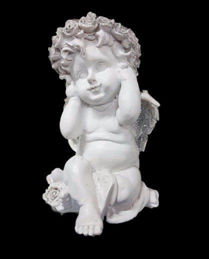 Statua Ornamentale Decorativa Angelo Cherubino Non Sento In Resina Decoro dfh