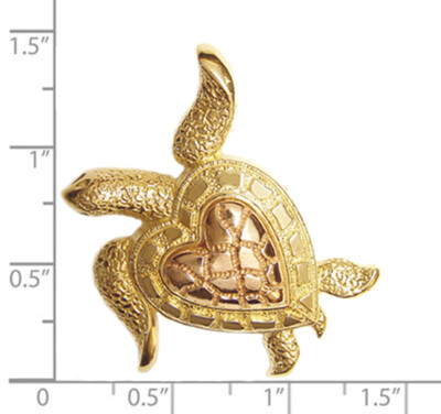New 14k Two Tone Gold Sea Turtle Pendant Slide