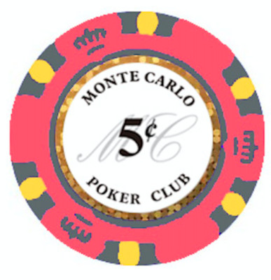 NEW 100 Pink 5¢ Cent Monte Carlo Smooth 14 Gram Clay Poker Chips Exclusive 