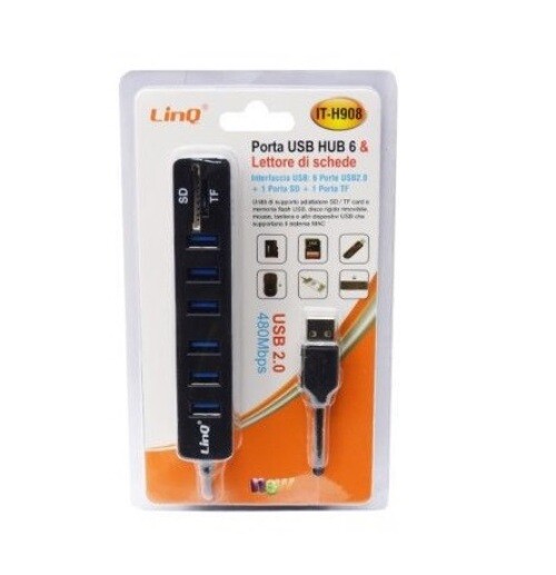Hub Usb 6 Porte Usb 2.0 Con Lettore Di Schede Integrato Sd TF It-h908 linq