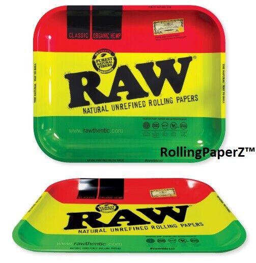 Raw Rolling Papers "rawsta" Metal Rolling Tray Rasta Colors Large 13.4”x10.9" 