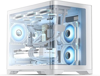 AsiaHorse Micro ATX PC Case Dual Chamber 180° Full View Tempered Glass Gaming MA