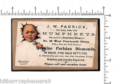 4170 J. W. Padrick jewelry store diamond watch repair trade card baby rattle toy