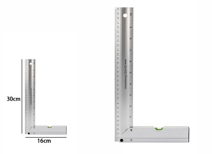 Righello 30cm Metro Angolare A L Angolo Retto 90° Doppia Misura Con Livella dfh