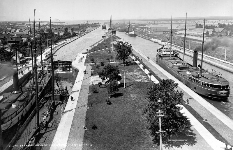 1890-1899 Canal & Locks, Sault Ste. Marie Vintage Photograph 11" x 17" Reprint