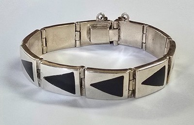 Estate Jewelry Heavy Quality PAR TFO Mexico Onyx Bracelet 925 Sterling Silver 7"