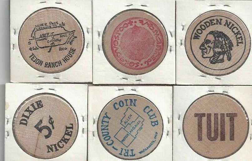 Wooden Nickle Collection Lot of 6