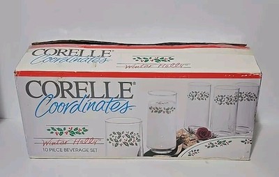 Vintage Corelle WINTER HOLLY Tumblers Drinking Glasses 16oz Set of 10 1994