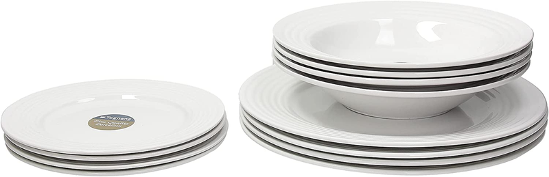 Home, Bianca Rings Dinnerware Collection, Dinnerware Set, 12Pc, White