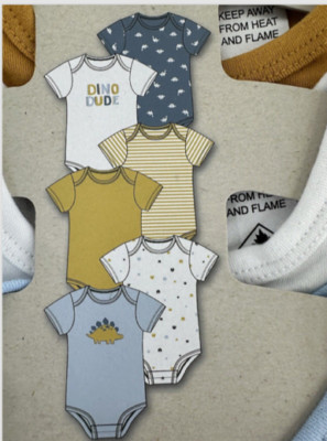 New Pekkle Baby Boys 6pc Organically Grown Cotton Bodysuits, Dinosaur or Truck