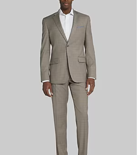 NEW NWOT 2023 CALVIN KLEIN Brown Taupe Full Suit 46R Wool