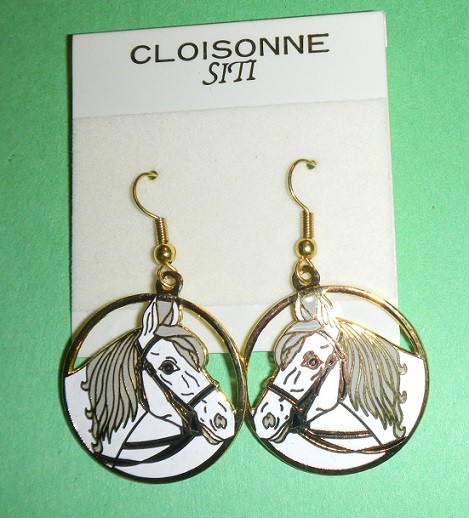 WHOLESALE CLEARANCE-6 CLOISONNE HORSE WIRE EARRINGS-EXCLUSIVE-NEW