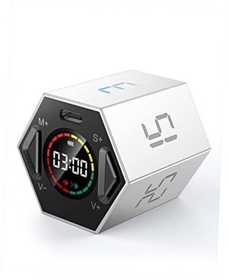 Pomodoro Timer, Productivity Timer Cube, Magnetic Flip Hexagon Timer, Silver