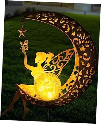 Solar Garden Statues Outdoor Decor, Fairy Moon Figurine Light Stake, 