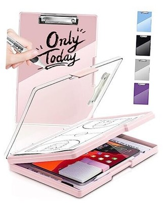 Clearview Clipboard with 2 Storage, Dry Erase 8.5x11 Heavy Duty Pale Pink