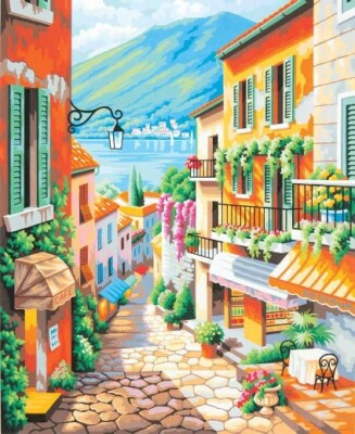 Dimensions 91466 14'' x 20'' Village Steps Paint-by-Number Kit