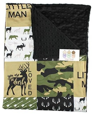 Baby Blanket - Animals, Antlers and Arrows, Gold With Green and Black Camou