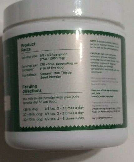Herbal Vet MILK THISTLE Organic Power Liver Support & Detox for Dogs