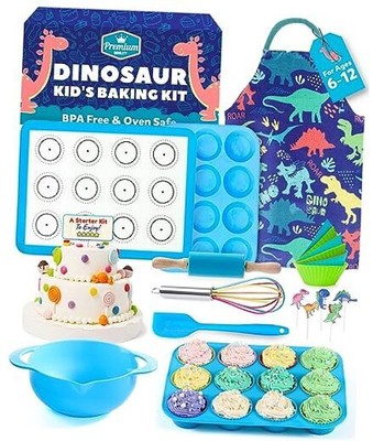 Osmi Complete Kids Baking Set - 14pc Dinosaur Chef Baking Kit - Dino Theme
