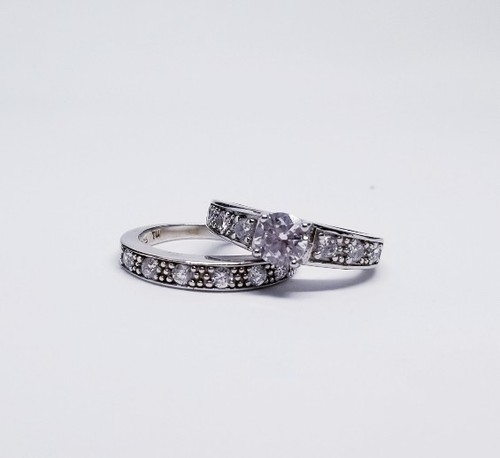 Wedding Ring Set Sterling Silver 925 Round CZ sz. 9