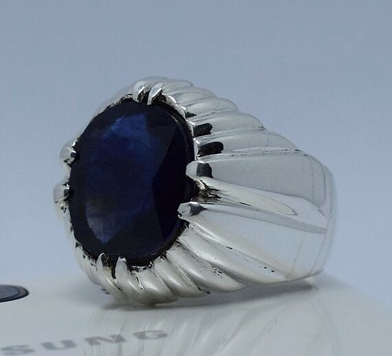 Pre-owned Handmade Natural Deep Blue Sapphire Big Sapphire Stone Real Stone Mens Real Gemstone Ring