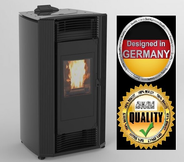 24KW Pelletofen schwarz Wasserführend, Pumpe und Kessel-Speicher, Zentralheizung