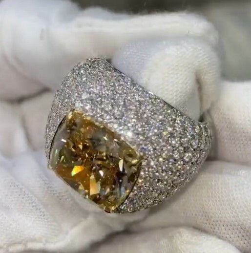 Pre-owned Online0369 Mens Fully Filled Pinky Ring 3.88ctcushion Citrine Cubic Zirconia 925 Silver In White