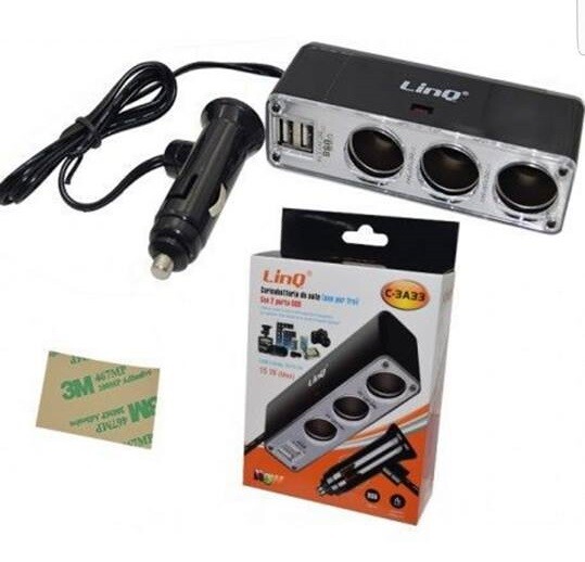 Sdoppiatore Adattatore 3in1 Presa Accendisigari Auto + 2 Porte Usb Linq C-3A33