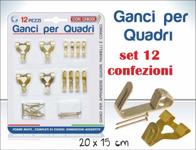 Set 12 Confezioni 12 Pezzi Ganci Per Quadri Con Chiodi moc