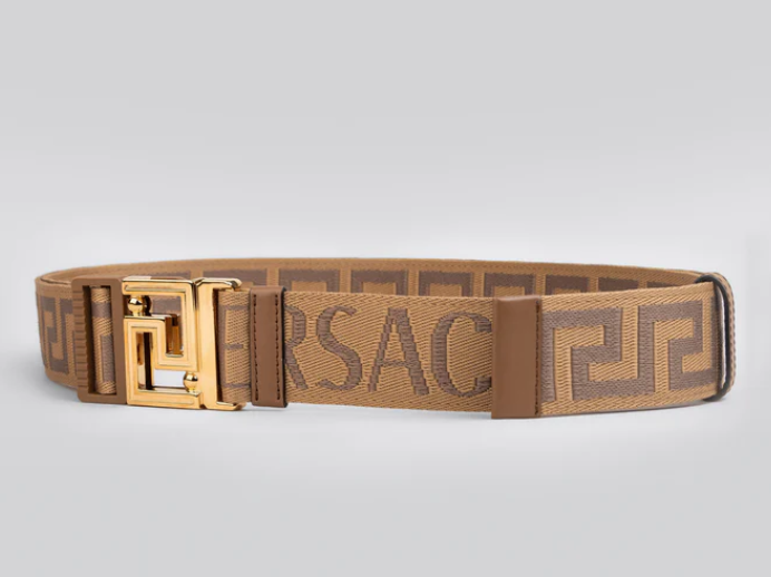 Pre-owned Versace With Tags  Allover Monogram Reversible Beige Belt One Size