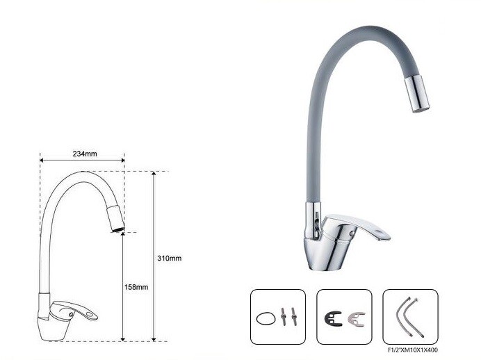 Miscelatore Rubinetto Monocomando Per Lavello Cucina Canna Flessibile Grigio dfh