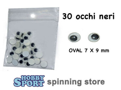 30 OCCHI NERI FONDO BIANCO  7x9 mm  COSTRUZIONE ARTIFICIALI  POPPER  PLUG